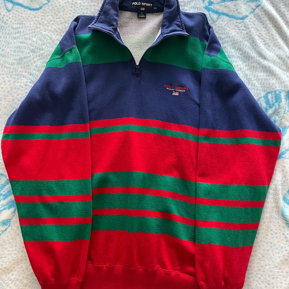 Vintage Polo by Ralph Lauren Blue, Red, and Green Striped Sweatshirt